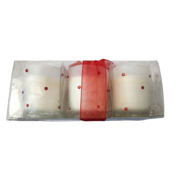 Candles White Red Rhinestones Votive  2 1/2 " Tall 2" Top Gift Box Set of 3 Spar - Picture 3 of 15